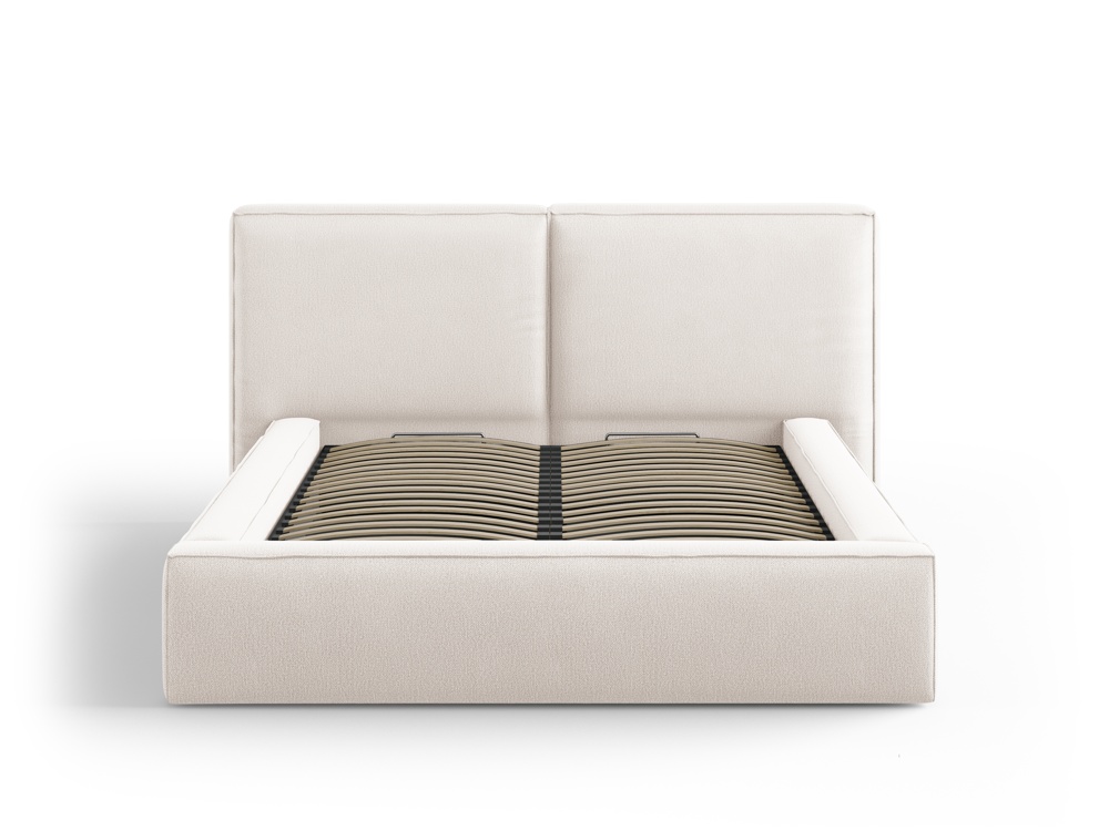 Cosmopolitan Design Stauraumbett mit doppeltem Kopfteil Arendal 140x200 Strukturierter Stoff Megan Helles Beige