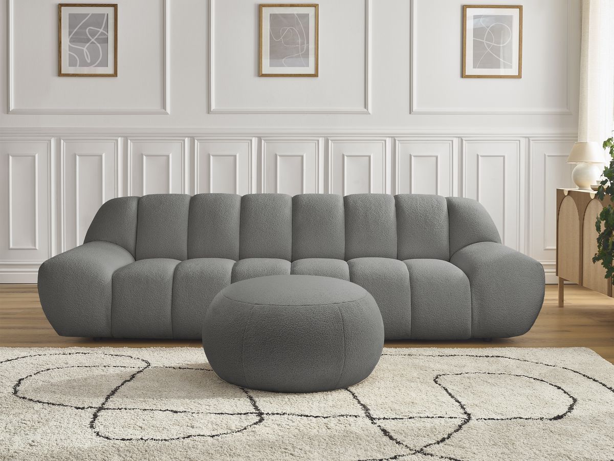 Bobochic Hayden Sofa 4-Sitzer mit Pouf Bouclé-Stoff Dunkelgrau