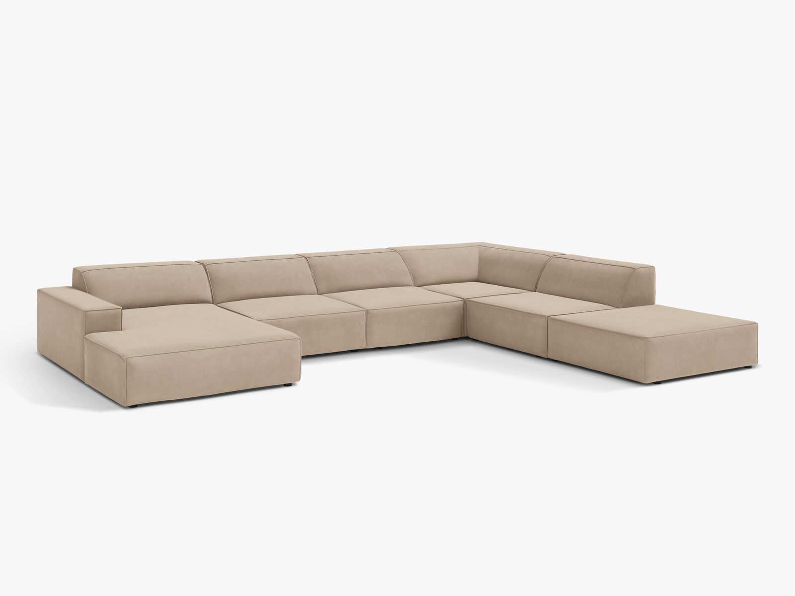 Micadoni Panorama-Ecksofa Jodie 7-Sitzer Samt Venus Beige Rechts
