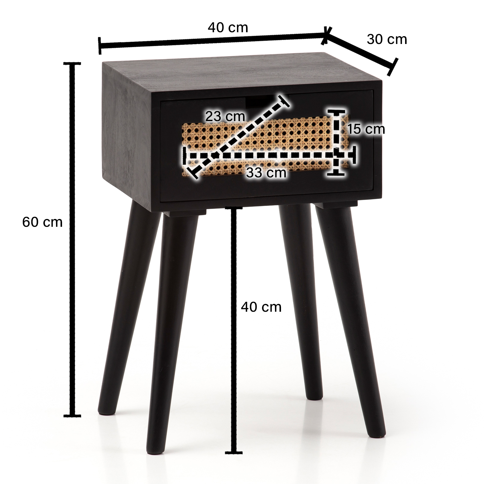 Nachttisch Solvik Massivholz Schwarz 40 × 30 × 60 cm