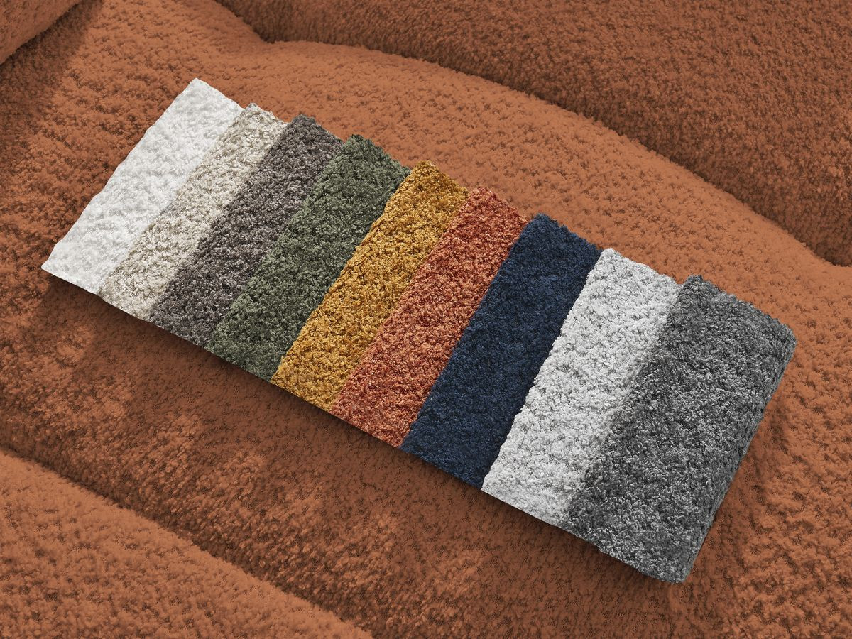 Bobochic Roxelane Ecksofa mit Schlaffunktion und Bettkasten 258 × 150 cm Bouclé-Stoff Orange Ecke rechts