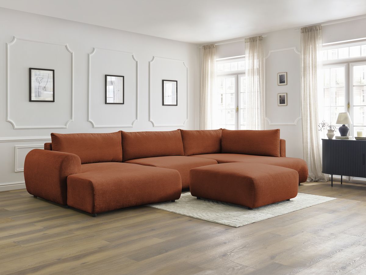 Bobochic Lucien Wohnlandschaft mit Pouf Stoff Orange Ecke links
