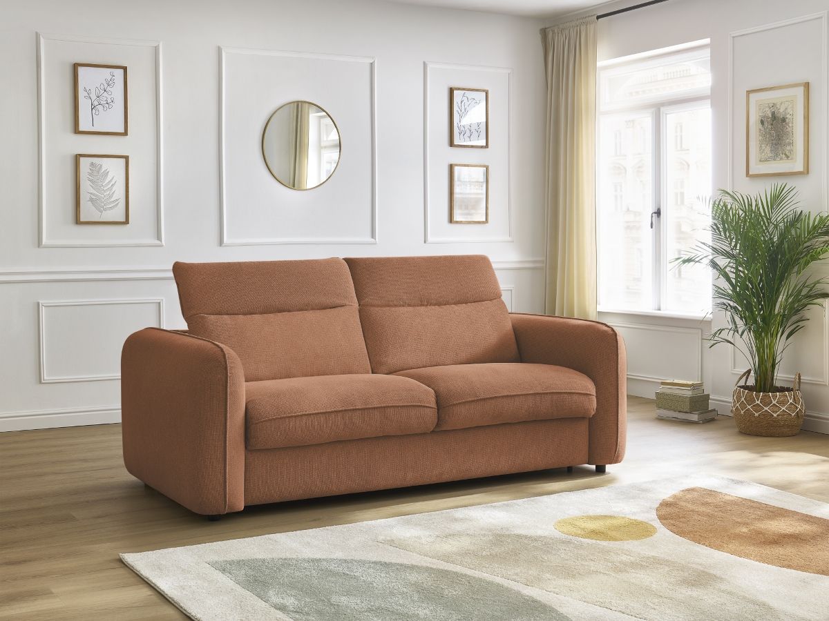 Bobochic Achille Schlafsofa 3-Sitzer Melange-Stoff Orange, Liegefläche 160 × 200 cm