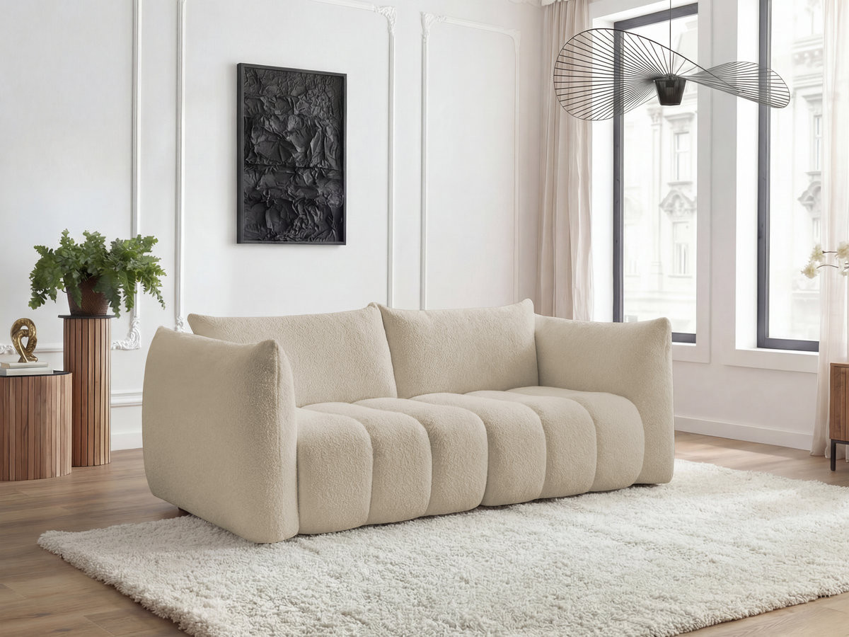 Bobochic Azra Sofa 3-Sitzer Bouclé-Stoff Beige