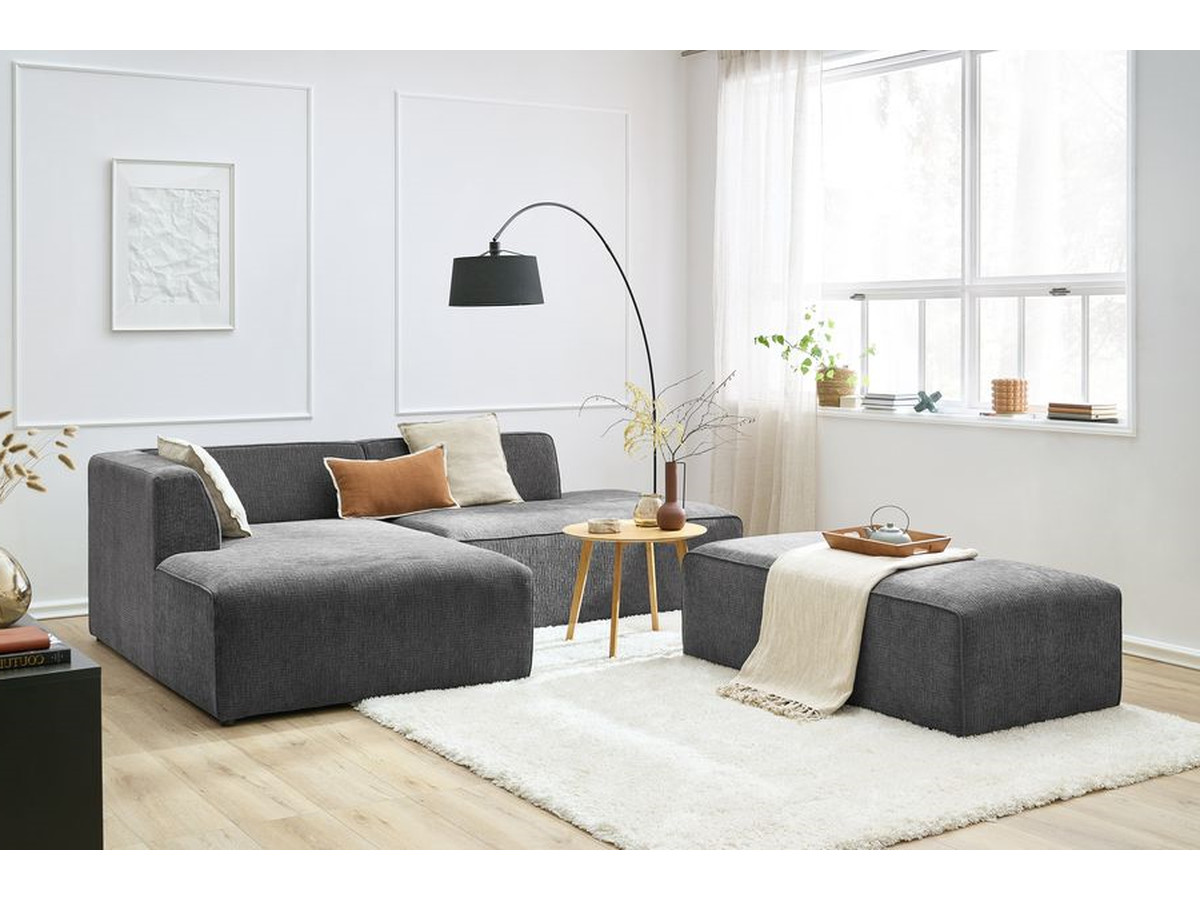 Bobochic Megeve Ecksofa mit Schlaffunktion und Pouf Strukturstoff Dunkelgrau Ecke links