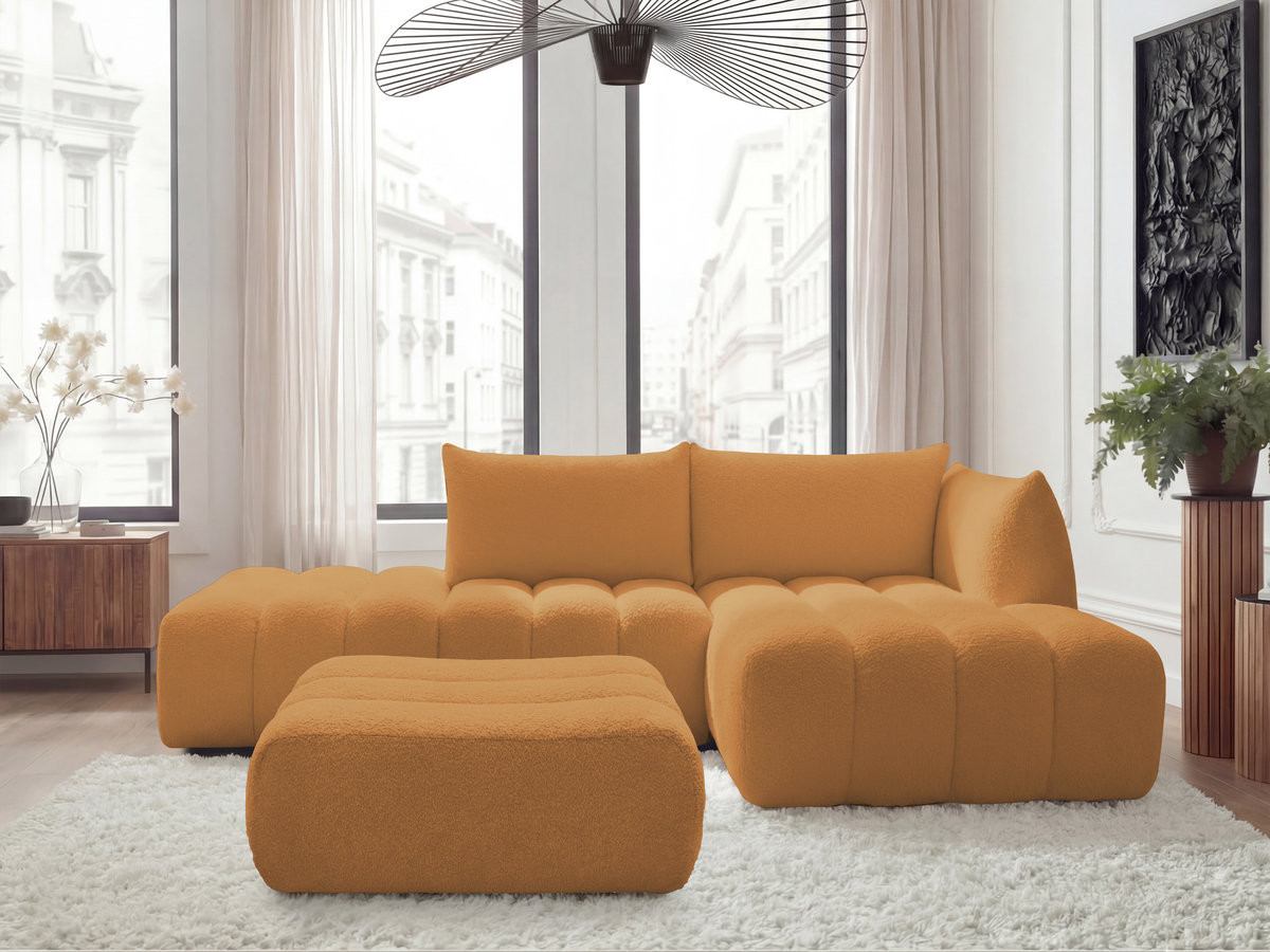Bobochic Azra Ecksofa mit Pouf 319 × 178 cm Bouclé-Stoff Gelb Ecke rechts