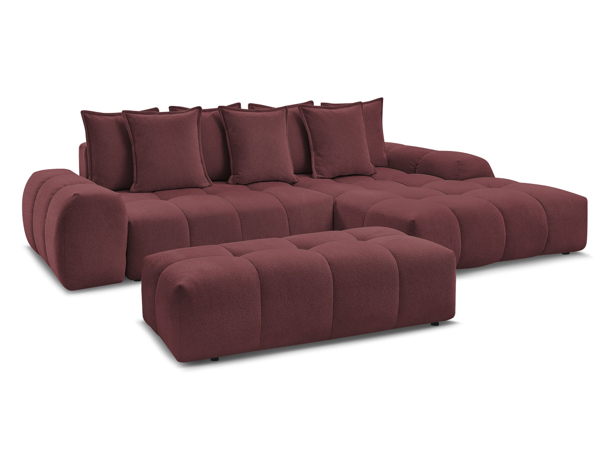 Bobochic Everest Ecksofa mit Schlaffunktion und Bettkasten und Pouf 318 × 180 cm, 7 Kissen Melange-Stoff Rot Ecke rechts