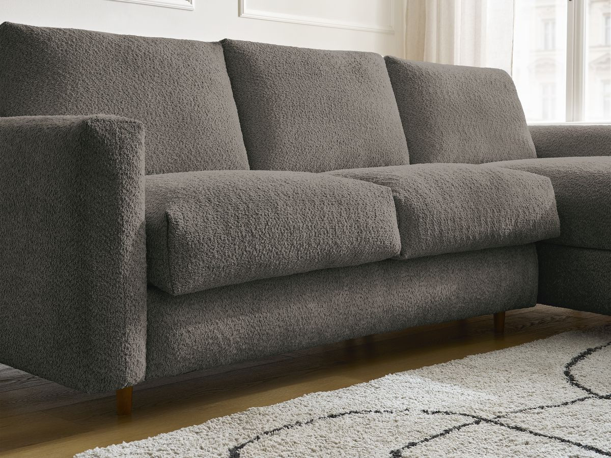 Bobochic Cocoone Ecksofa mit Schlaffunktion und Bettkasten Bouclé-Stoff Braun, Liegefläche 140 × 200 cm
