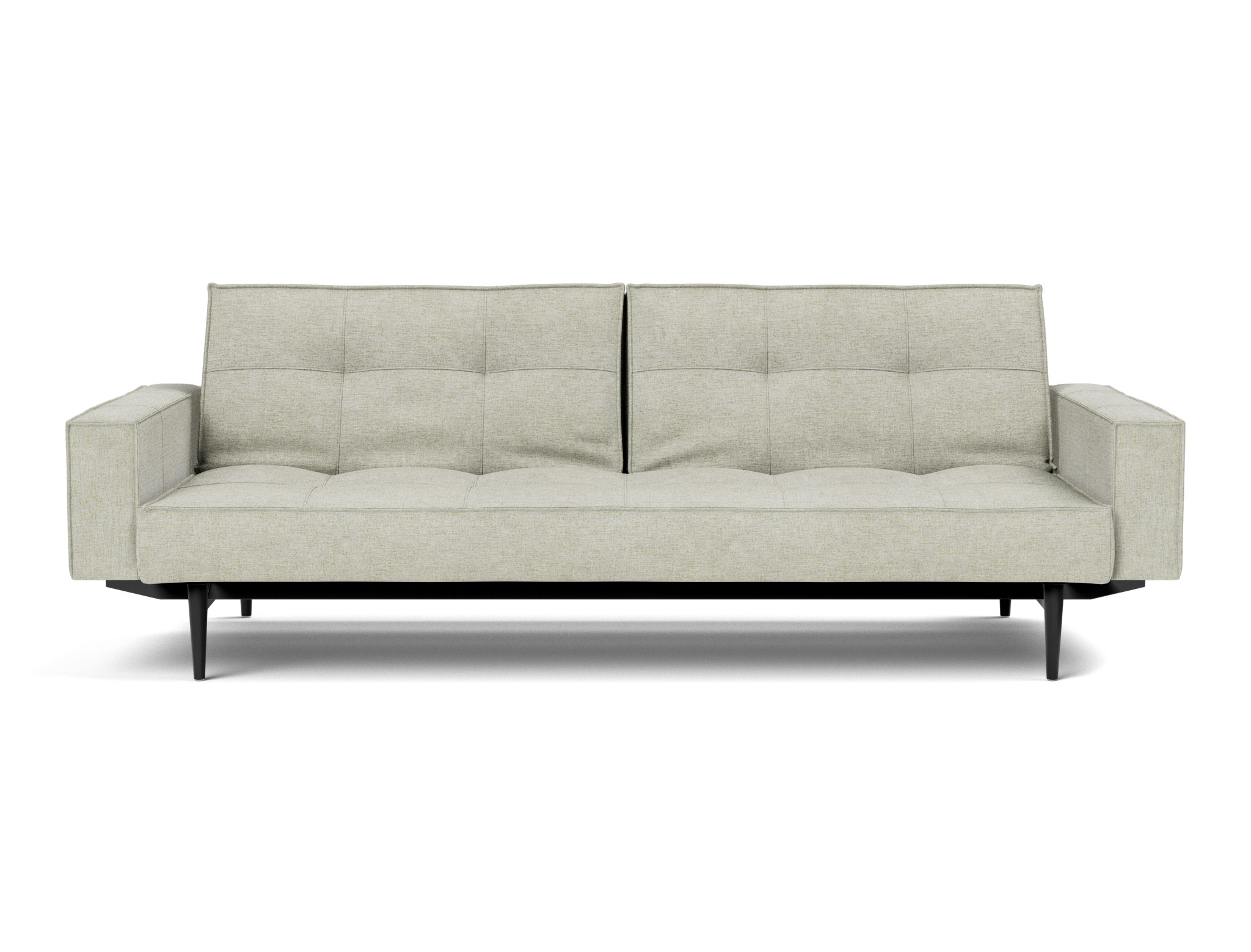 Schlafsofa Splitback mit Armlehnen Flachgewebe Avella 280-Sand Beine Styletto Eiche schwarz
