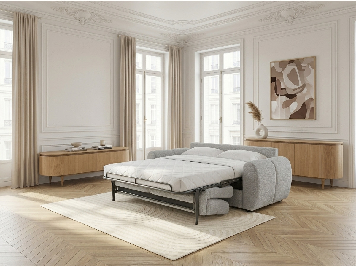 Bobochic Fuji Schlafsofa 3-Sitzer Stoff Hellgrau