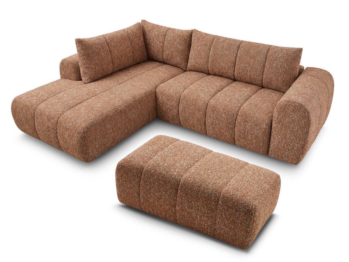 Bobochic Nesty Ecksofa in L-Form, 256 cm, mit Pouf Melange-Stoff Orange Ecke links
