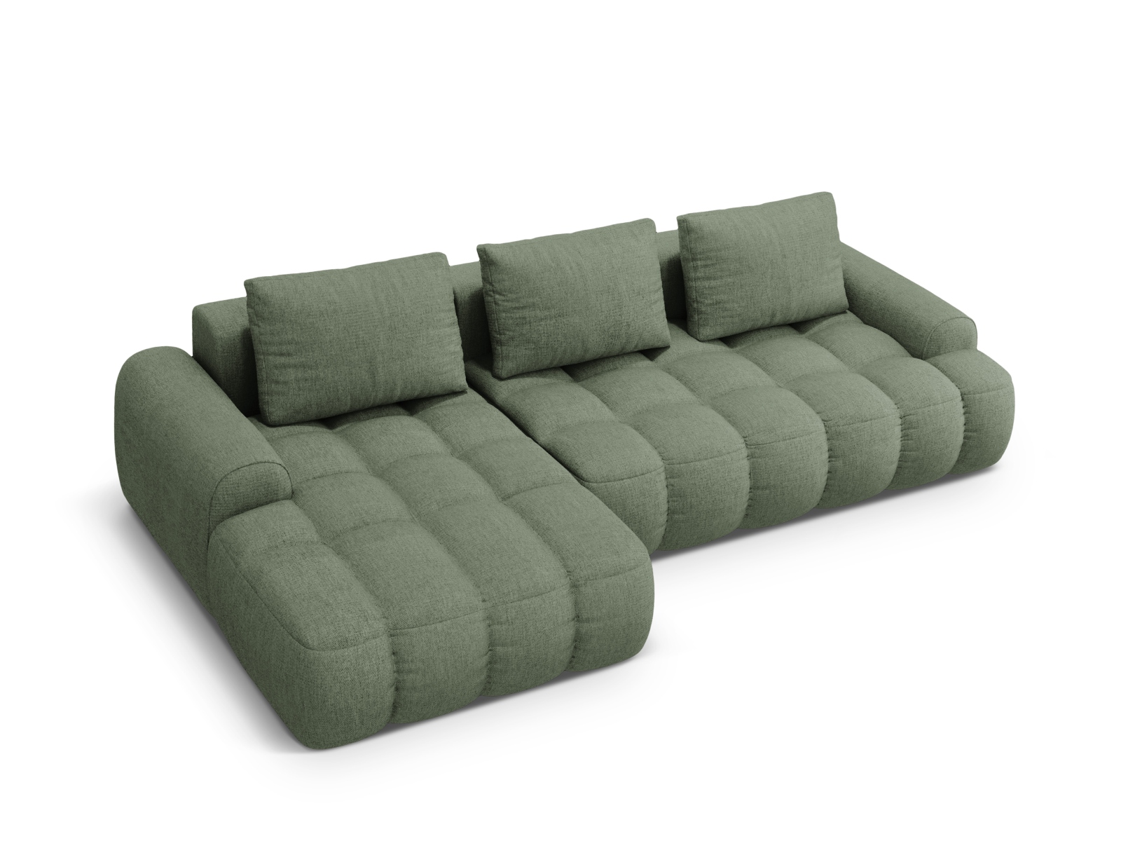 Cosmopolitan Design Ecksofa Linz 3-Sitzer mit Schlaffunktion Strukturierter Stoff Sorella Dunkles Olivgrün Links