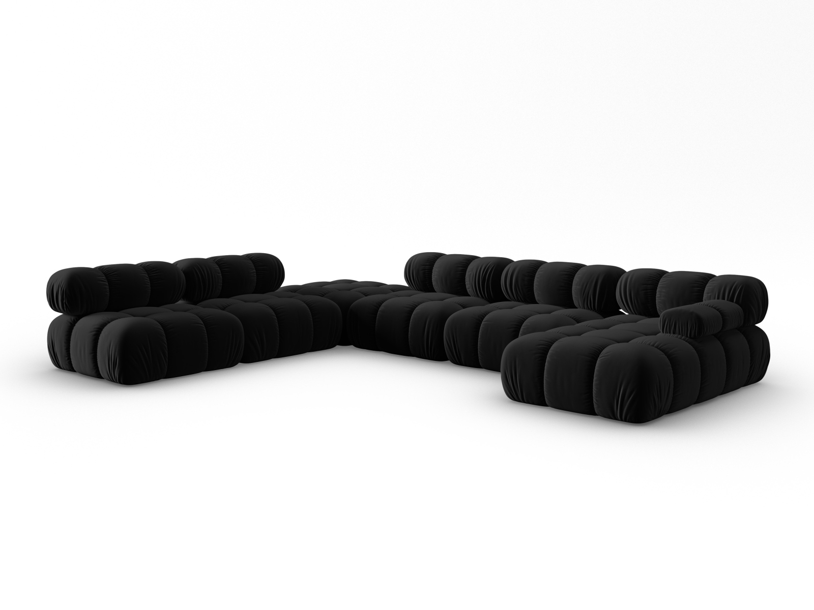 Micadoni Modulares Panorama Ecksofa Bellis 7-Sitzer Links Samt Bluvel Schwarz