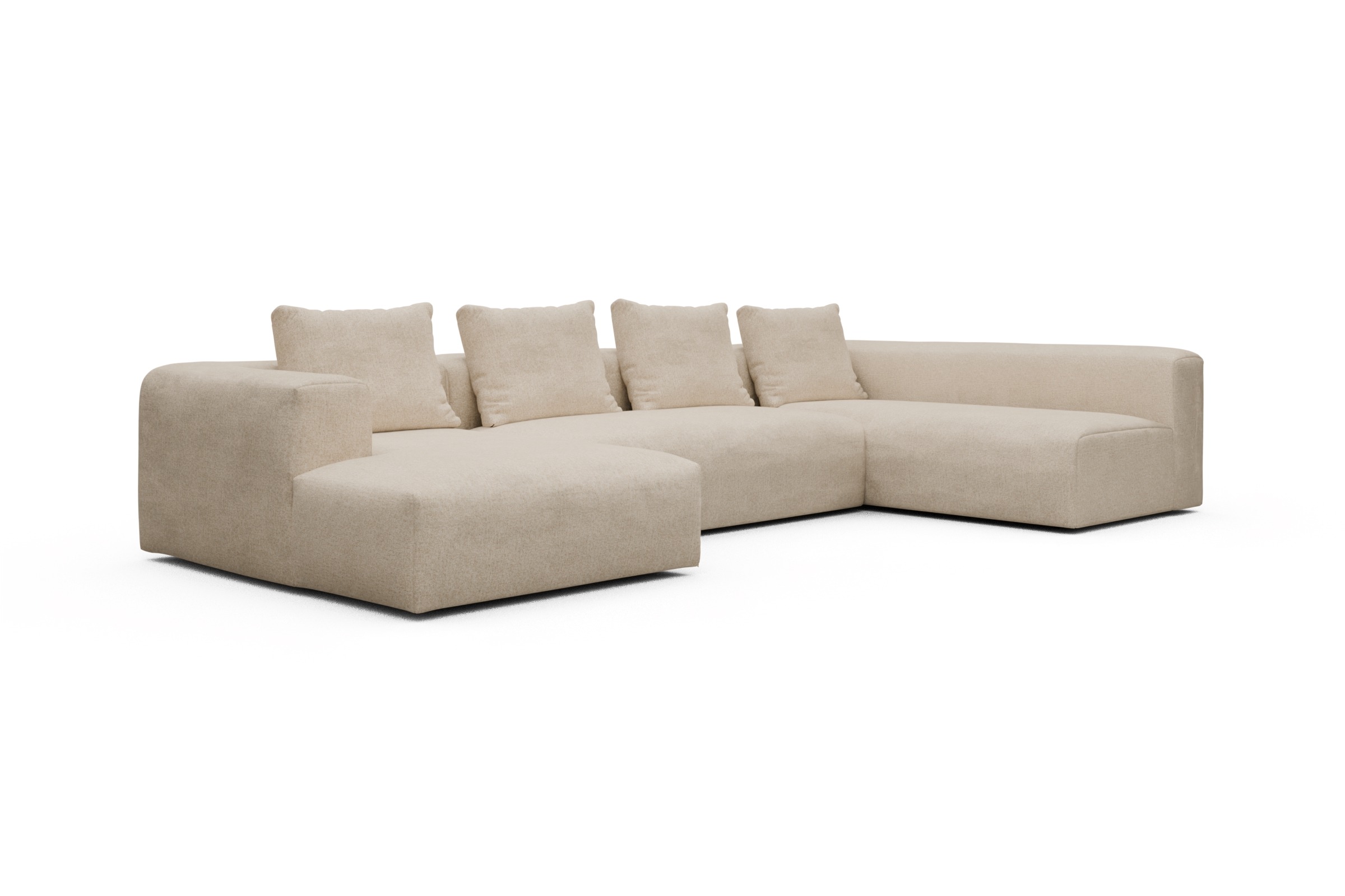 Wohnlandschaft Fred Chaiselongue links mit 2-Sitzer und lange Armlehne rechts Casone-Natural-Beige