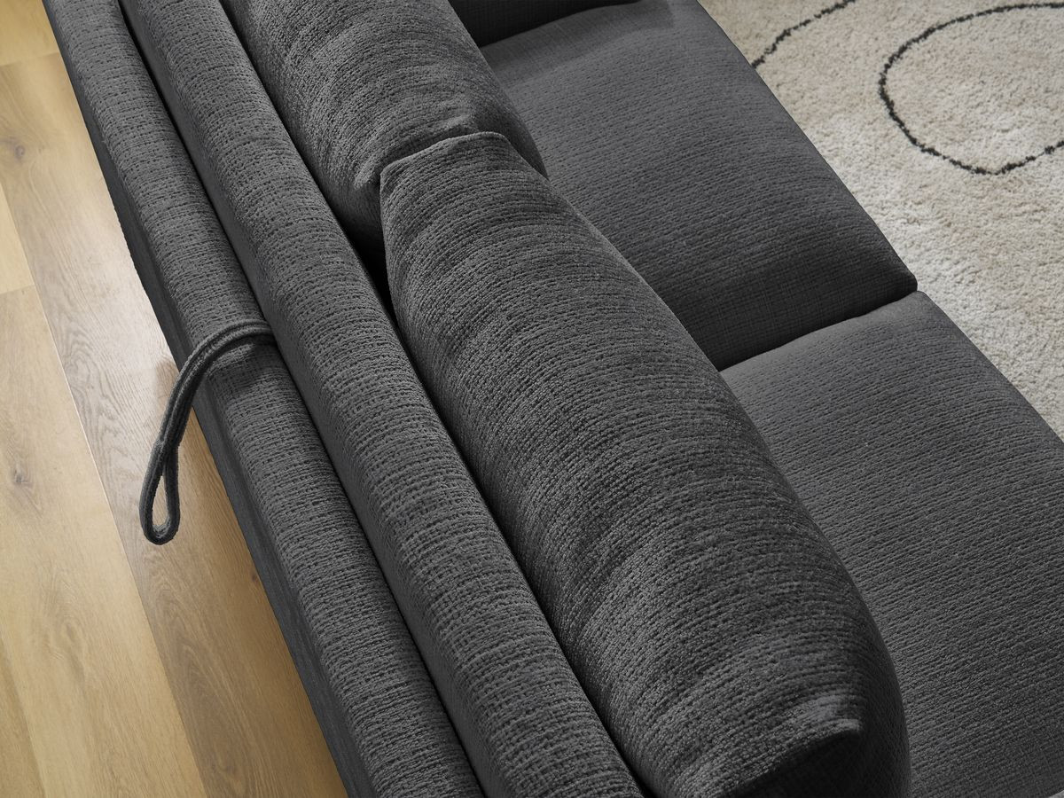 Bobochic Cocoone Schlafsofa 3-Sitzer Strukturstoff Schwarz, Liegefläche 140 × 200 cm