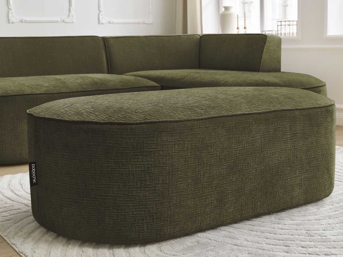 Bobochic Rousseau Ecksofa mit Pouf Strukturstoff Grün Ecke rechts