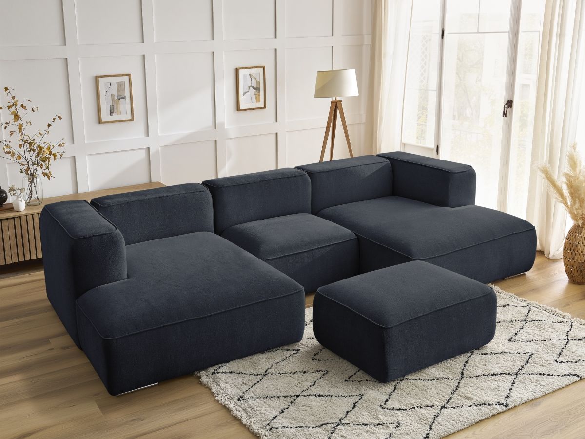Bobochic Zephyr Wohnlandschaft mit Pouf Strukturstoff Dunkelblau