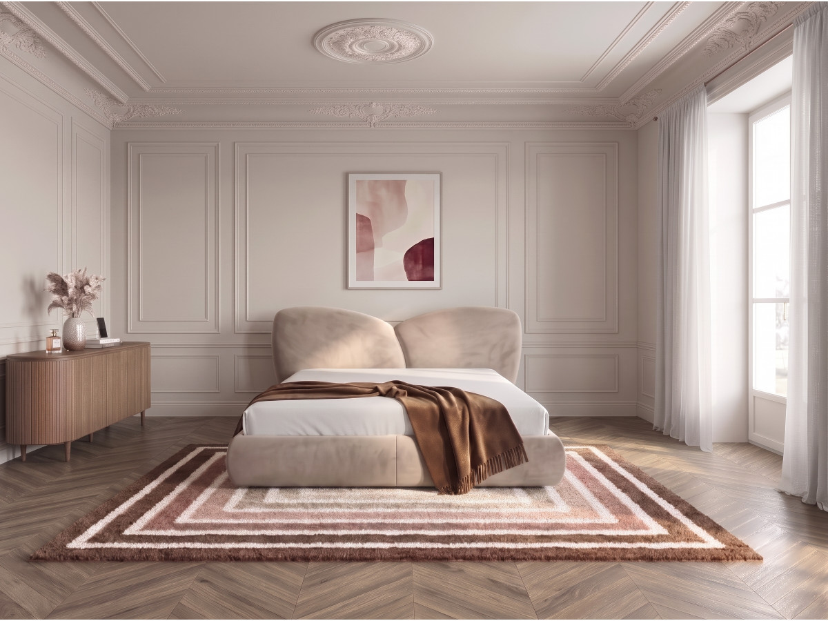 Bobochic Danae Polsterbett Samt Beige, Liegefläche 140 × 190 cm