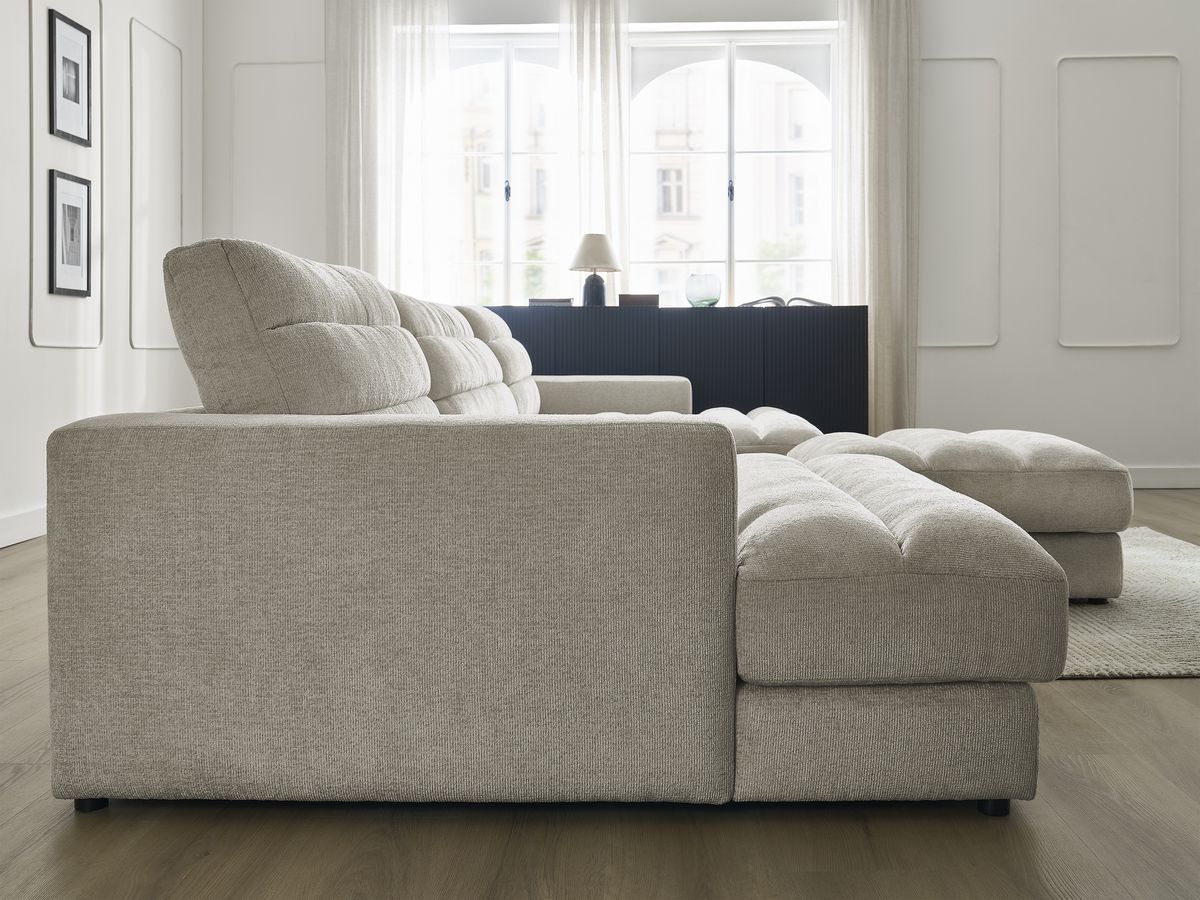Bobochic Sierra Wohnlandschaft mit Pouf Strukturstoff Taupe