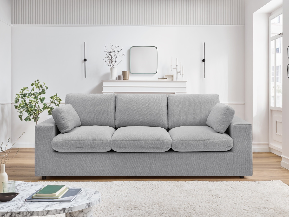Bobochic Belair Sofa 3-Sitzer 220 × 93 cm Stoff Hellgrau