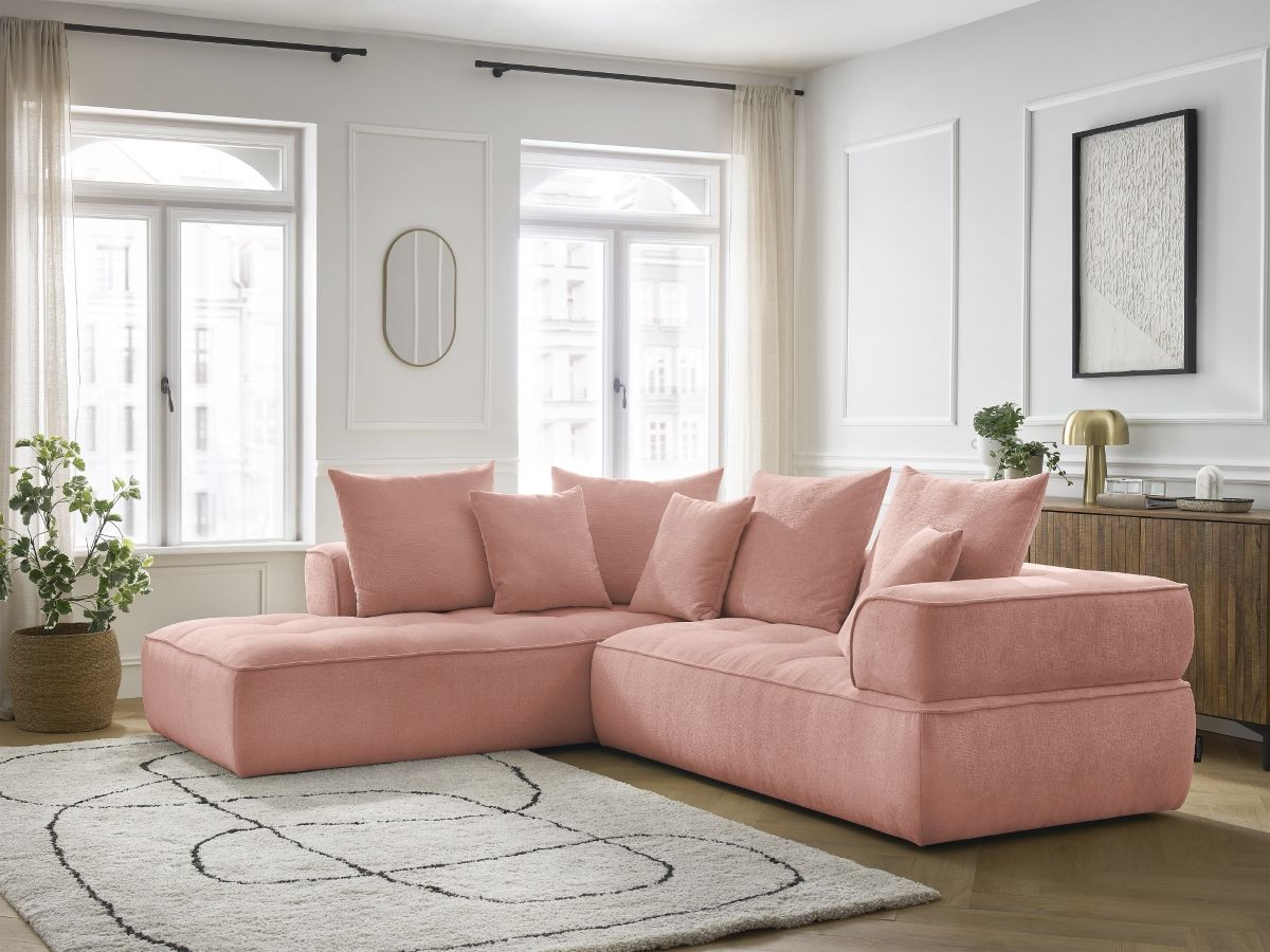Bobochic Whesley Ecksofa Stoff Rosa Ecke links