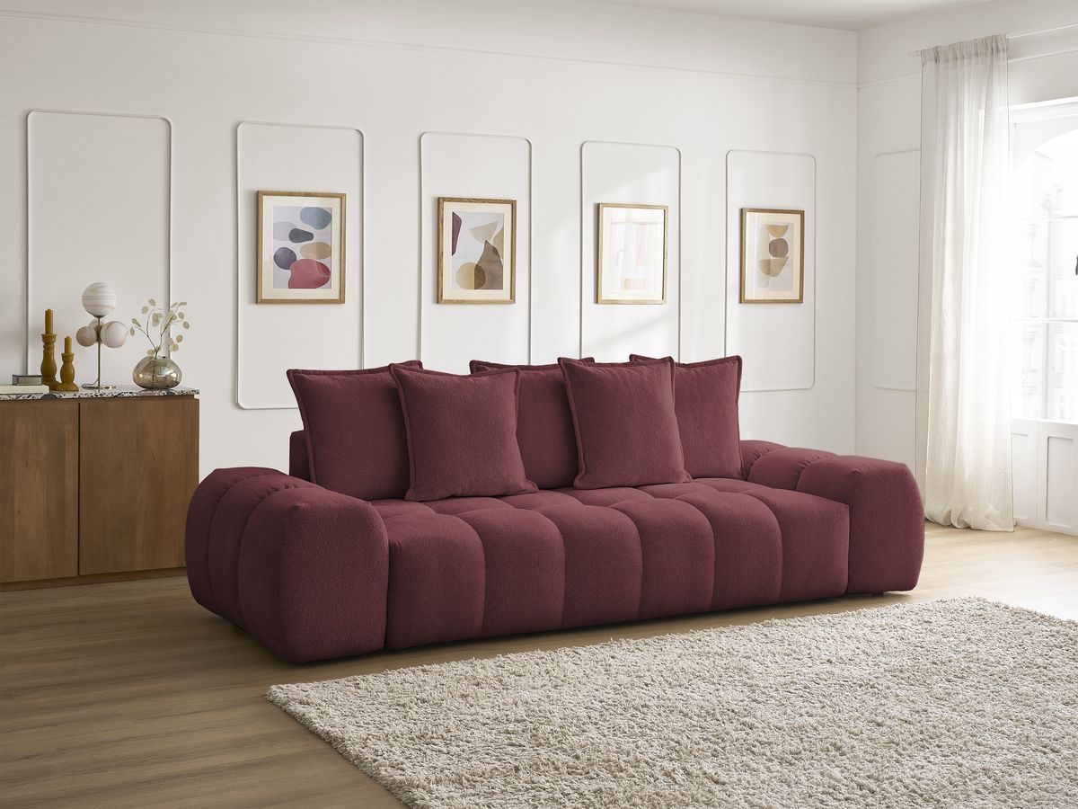 Bobochic Everest Sofa 3-Sitzer, 5 Kissen Melange-Stoff Rot