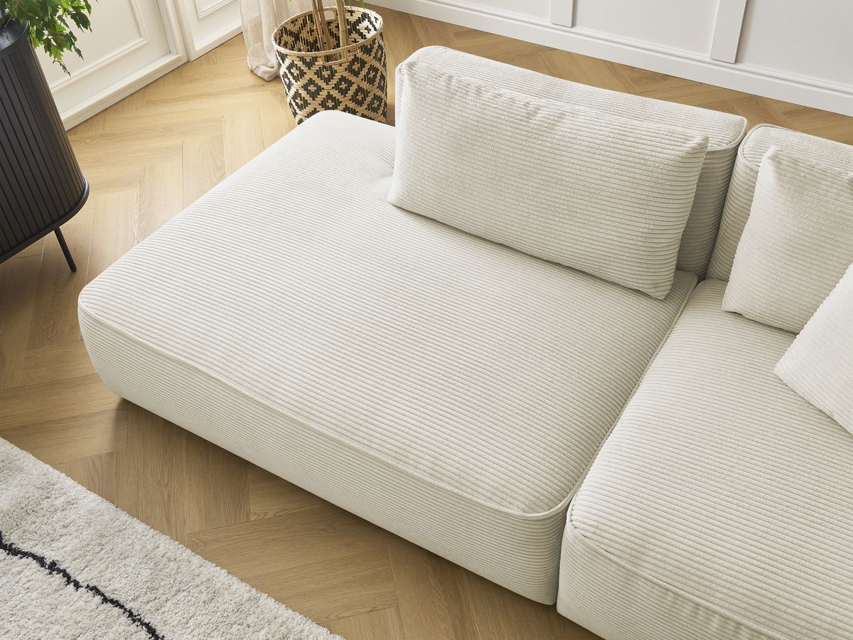 Bobochic Leopold Sofa 4-Sitzer mit Pouf Cordsamt Beige Armlehne rechts