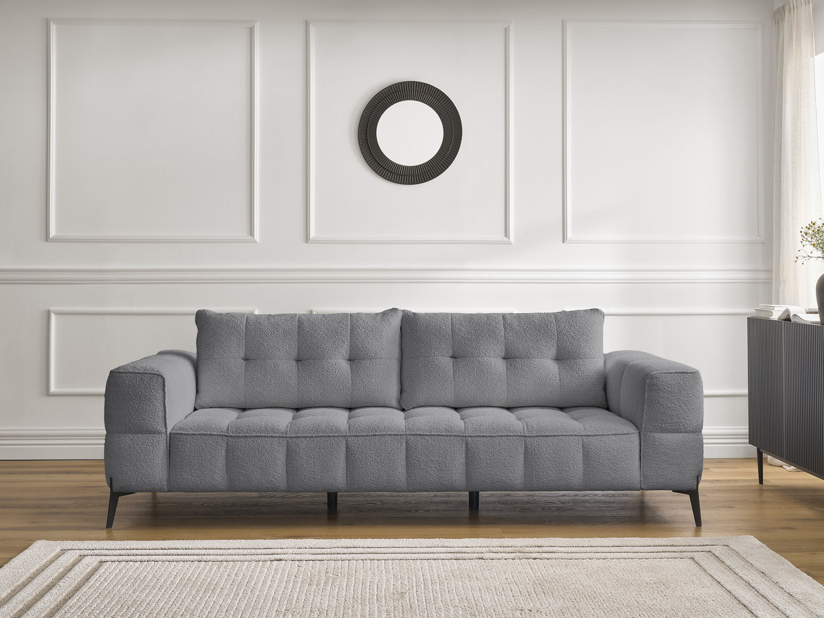 Bobochic Anis Sofa 3-Sitzer Bouclé-Stoff Dunkelgrau