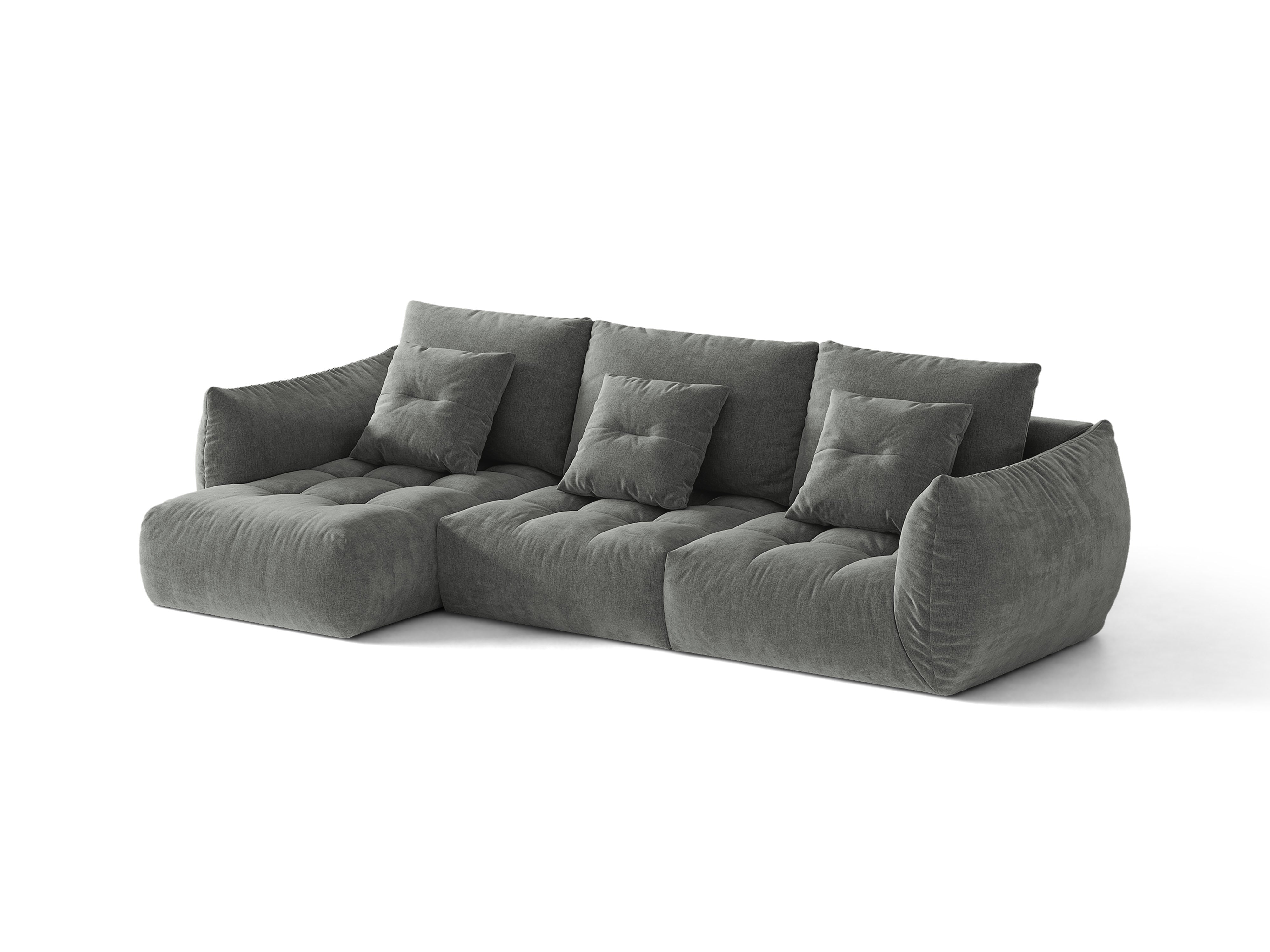 Micadoni Bloom Ecksofa 6-Sitzer Links Strukturierter Stoff Wind Dunkelgrau