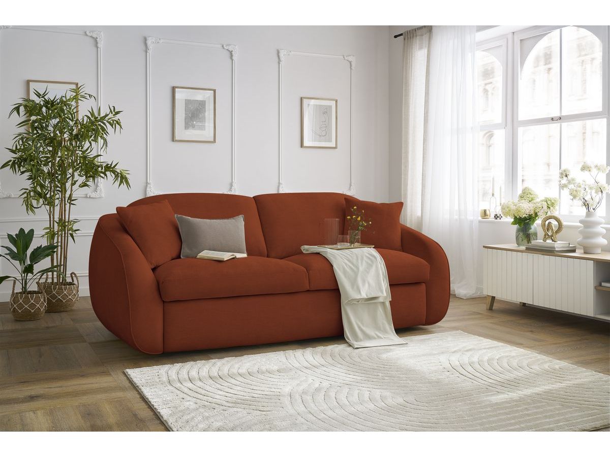 Bobochic Cezanne Schlafsofa 3-Sitzer Stoff Orange, Liegefläche 140 × 194 cm
