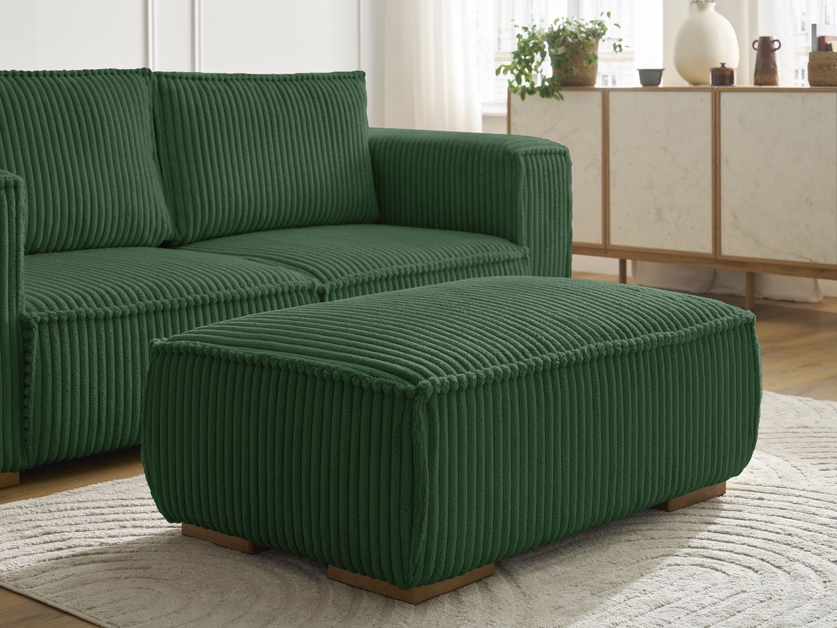 Bobochic Chelsea Sofa 3-Sitzer mit Pouf Breitcord weich Grün