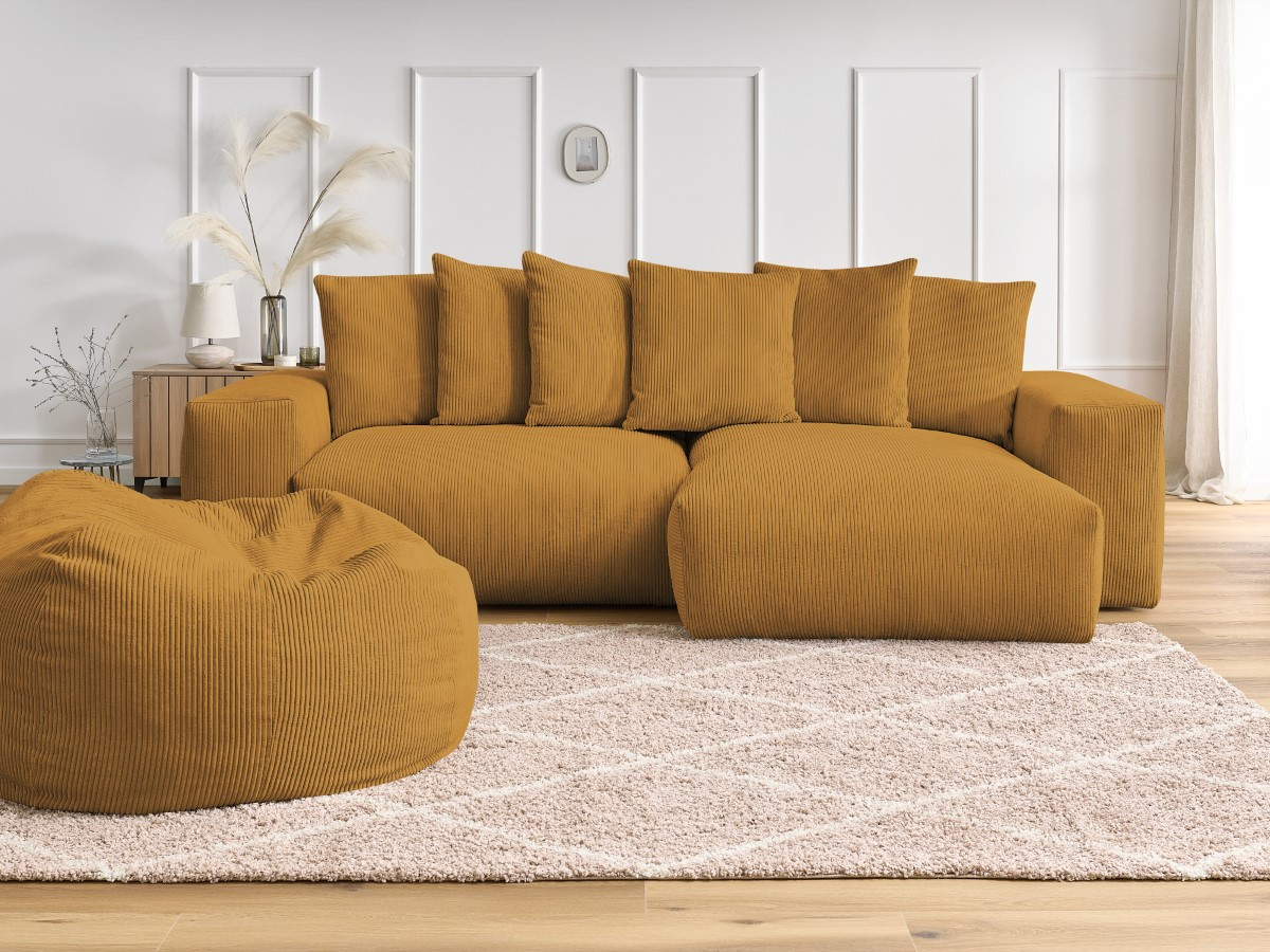 Bobochic Voltaire Ecksofa mit Pouf 310 × 174 cm Cordsamt Gelb