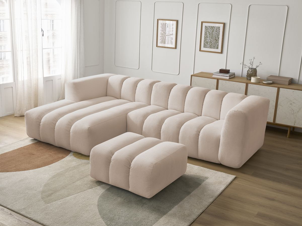 Bobochic Talia Ecksofa mit Pouf Melange-Stoff Beige Ecke links