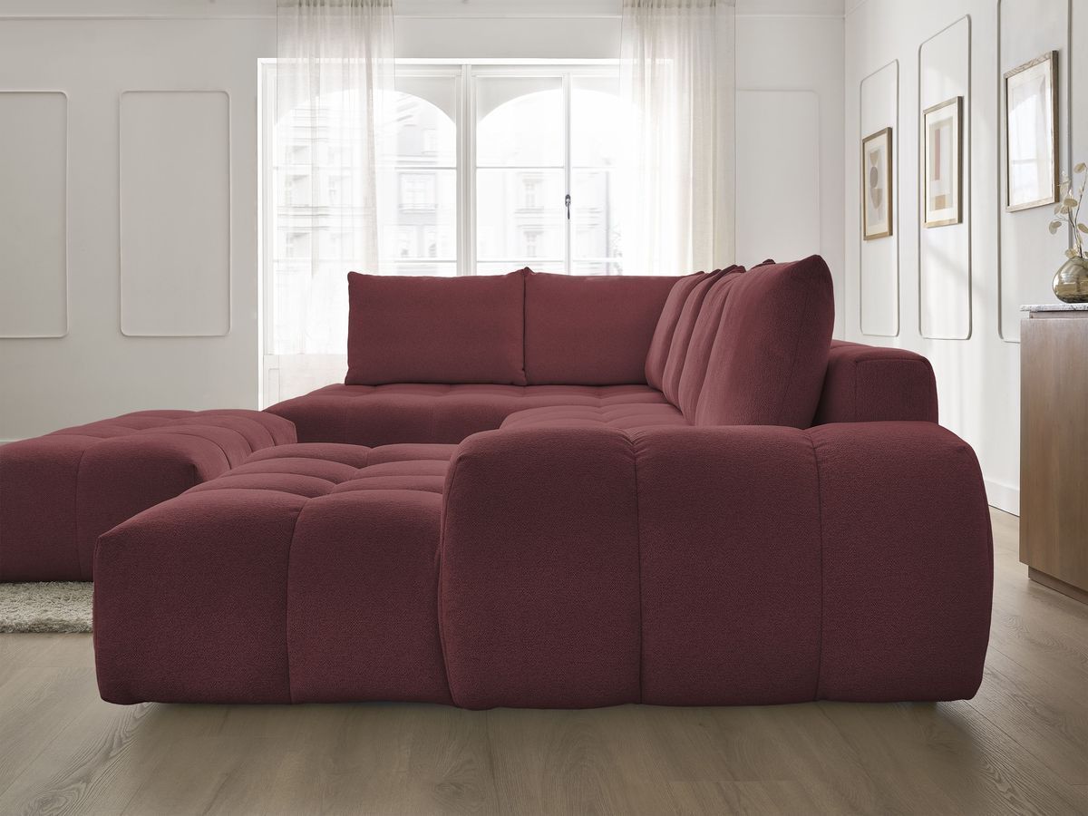 Bobochic Everest Wohnlandschaft mit Pouf, 6 Kissen Melange-Stoff Rot Ecke rechts