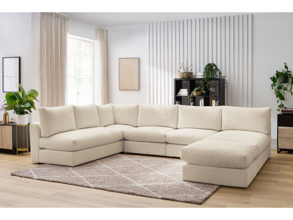 Bobochic Paris Ecksofa mit Pouf 369 × 262 cm Bouclé-Stoff Beige
