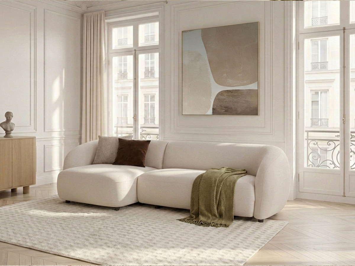 Bobochic Halo Ecksofa mit Schlaffunktion Stoff Beige Ecke links
