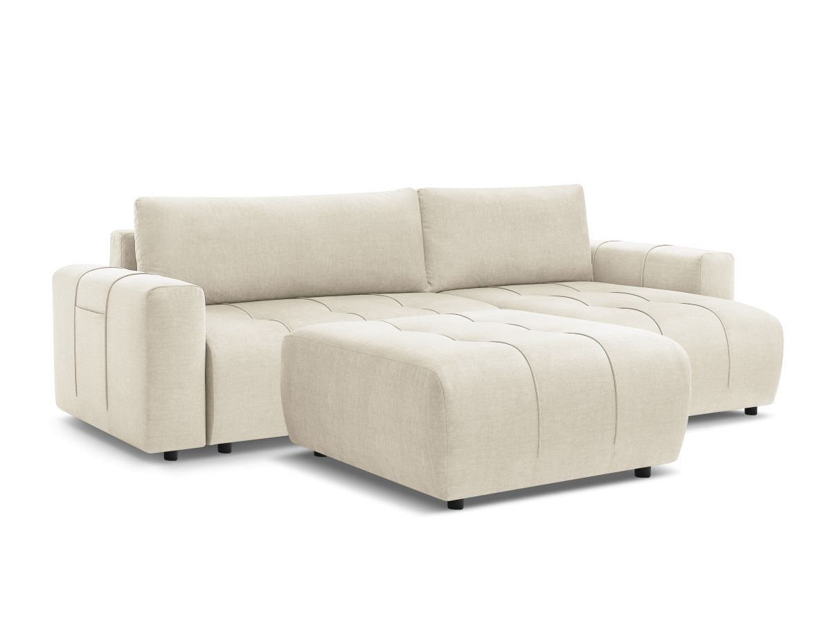 Bobochic Arsene Ecksofa mit Schlaffunktion und Bettkasten und Pouf 288 × 148 cm Samt Beige