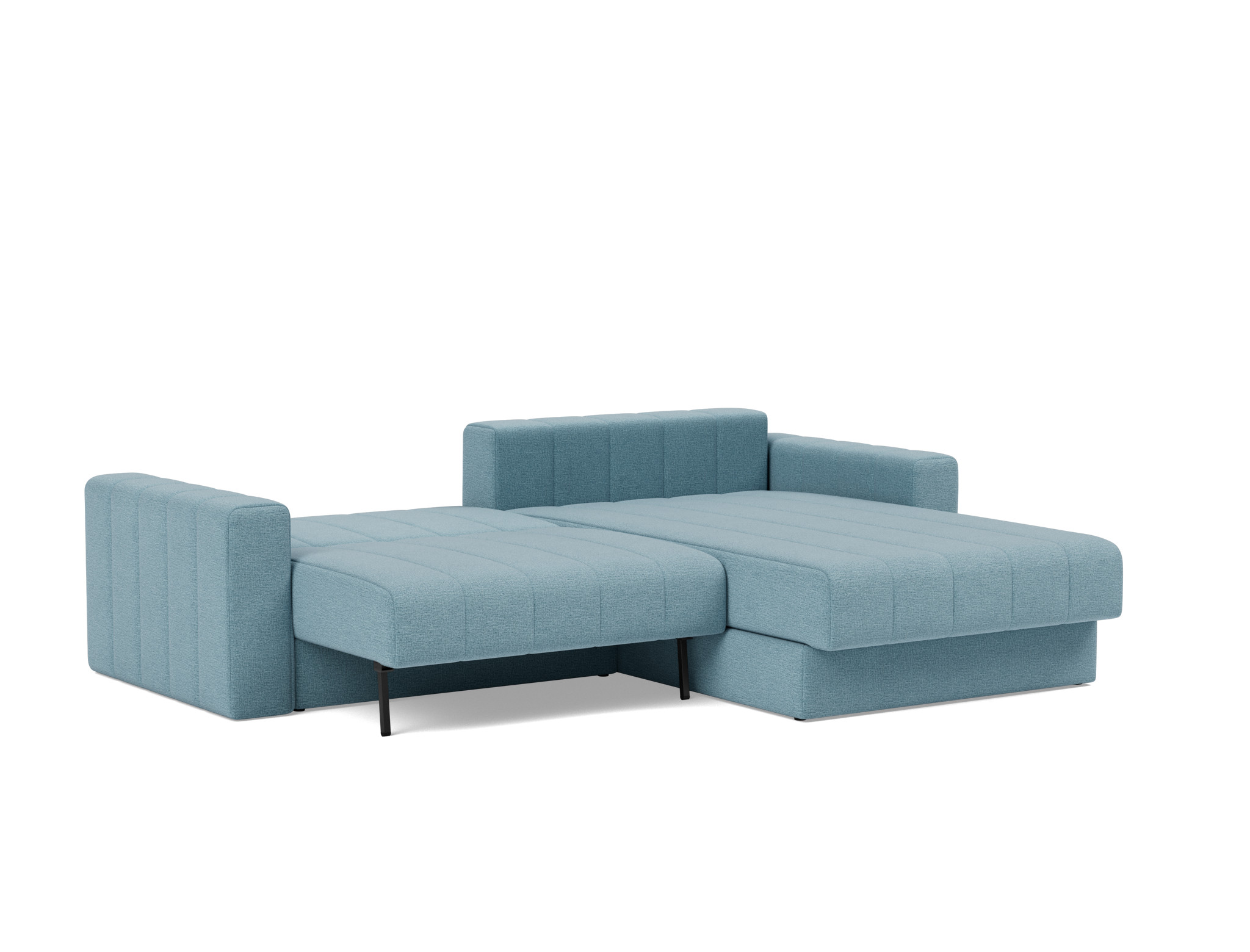 Schlafsofa Akello mit Chaiselongue und Armlehnen Flachgewebe Mixed Dance 525-Light-Blue