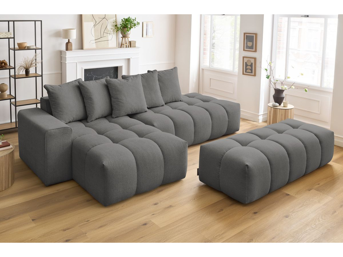 Bobochic Mont-blanc Ecksofa mit Pouf Melange-Stoff Dunkelgrau Ecke links