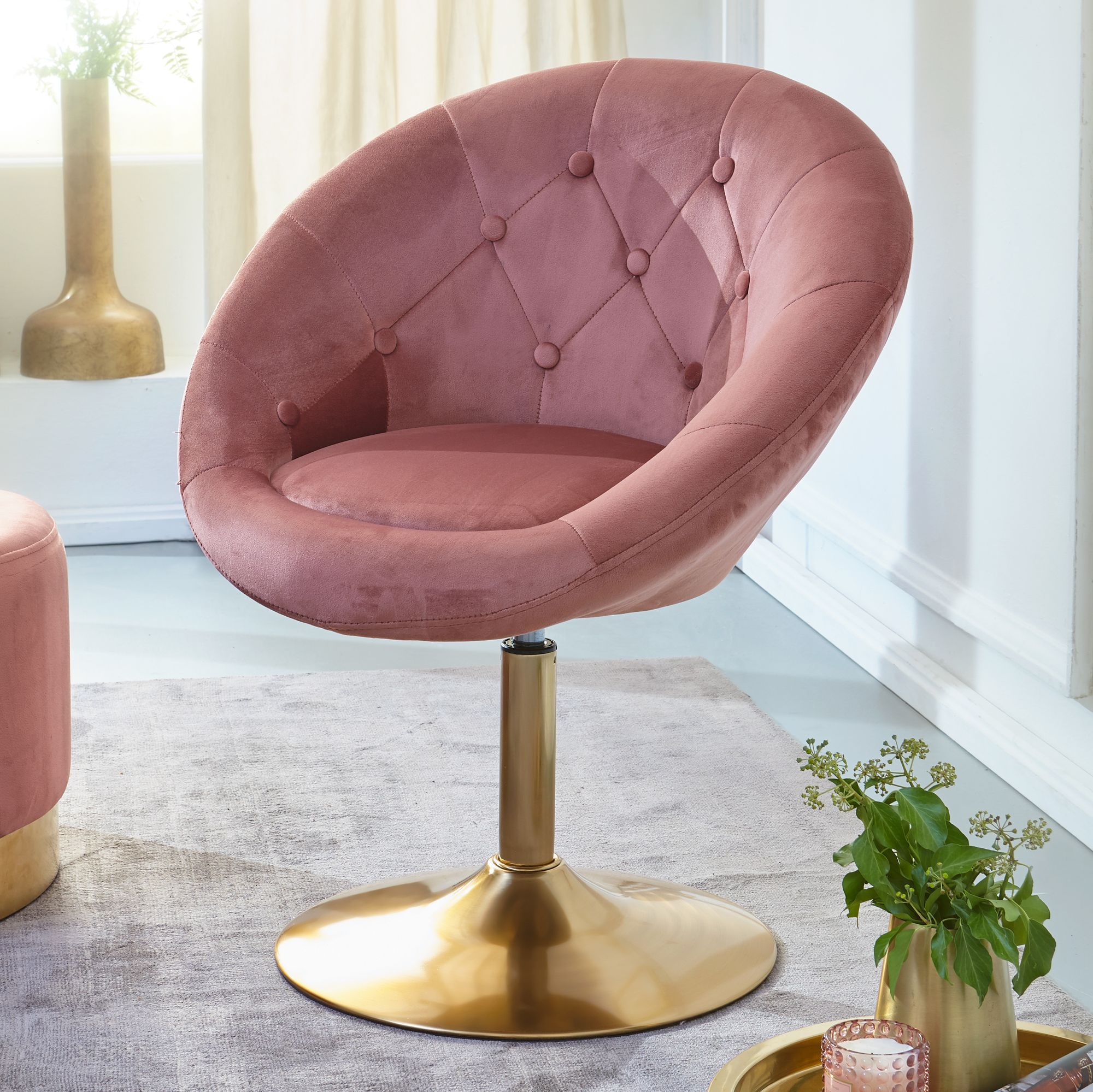 Loungesessel Fresvik Samt Rosa 67 × 62 × 100 cm