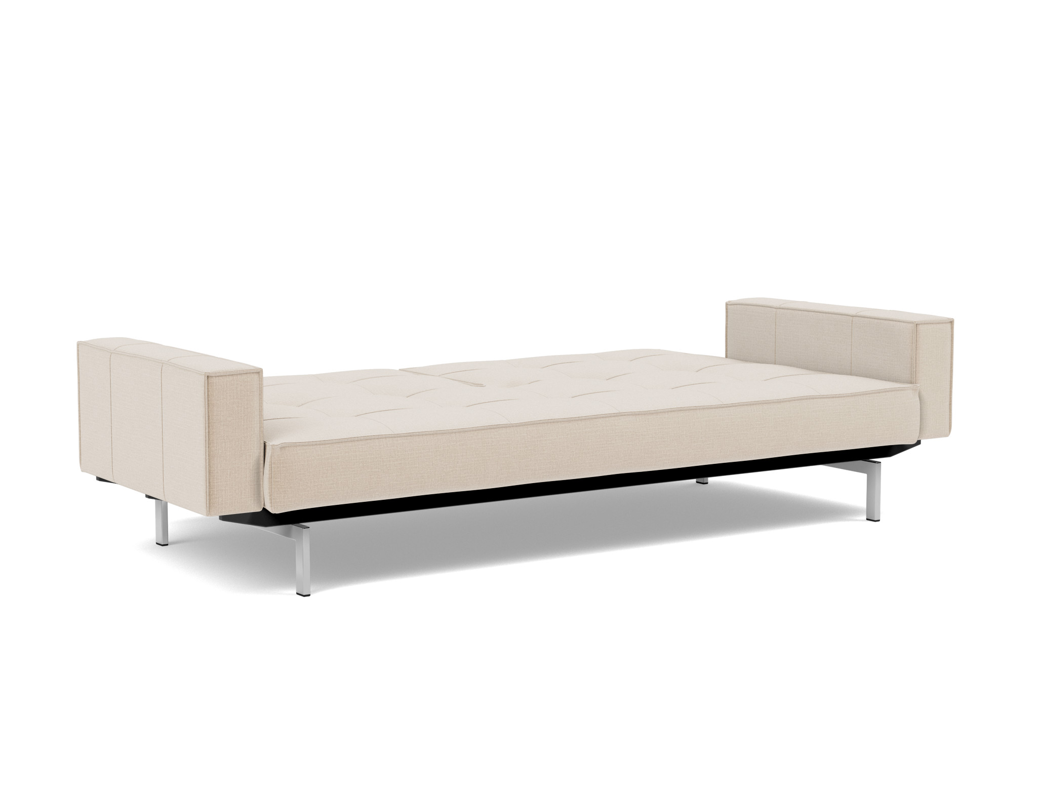 Schlafsofa Splitback mit Armlehnen Chenille Esina 410-Almond-Beige Beine Chrom
