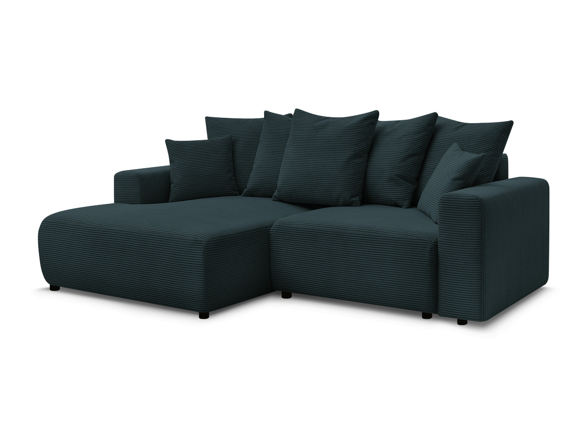 Bobochic Atilla Ecksofa mit Schlaffunktion und Bettkasten Cordsamt Dunkelblau Ecke links