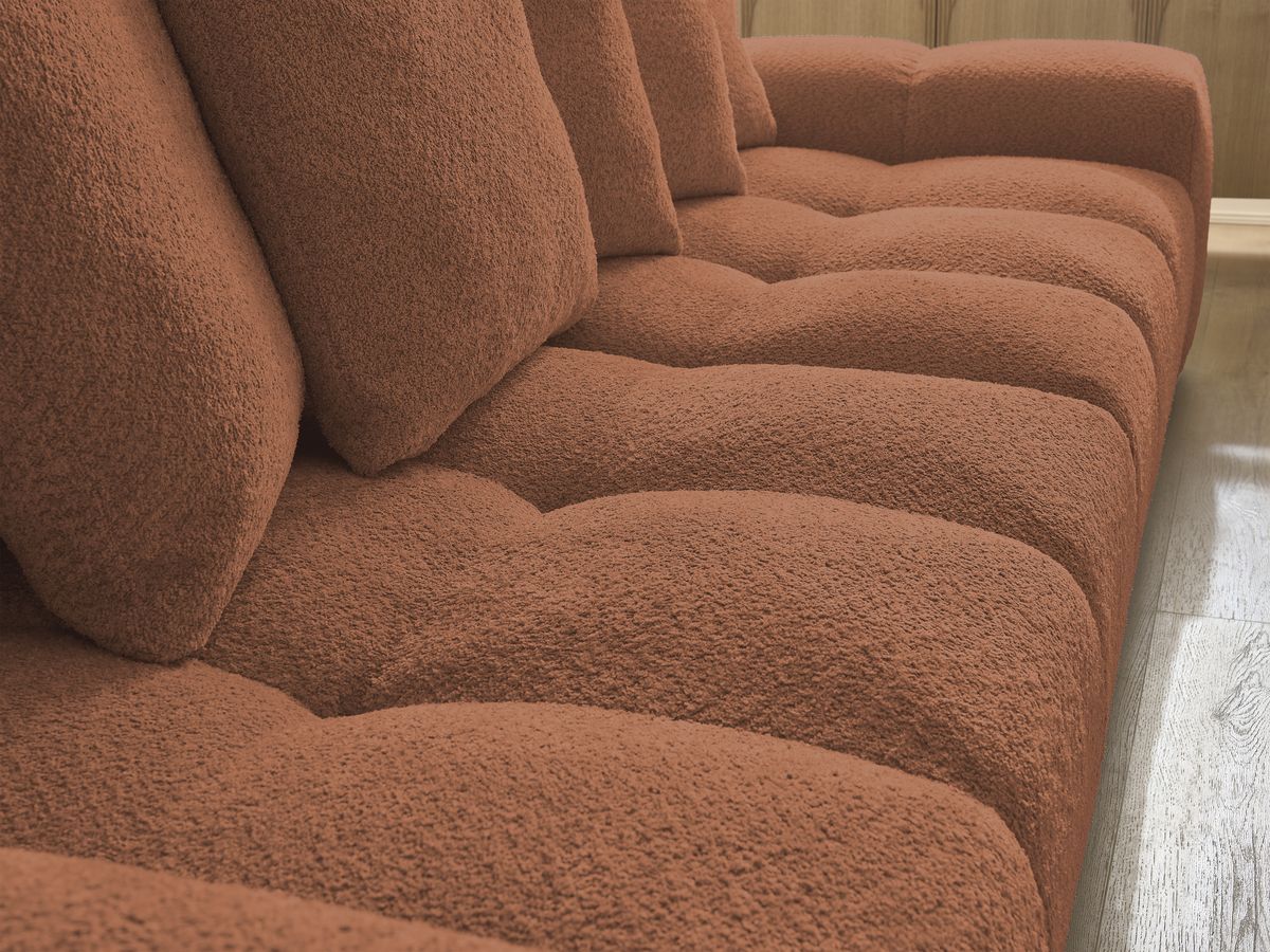 Bobochic Anakin Sofa 3-Sitzer, 6 Kissen Bouclé-Stoff Orange