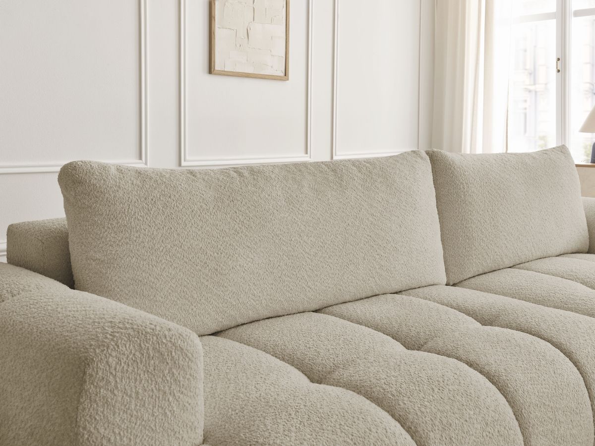 Bobochic Fuji Ecksofa mit Schlaffunktion und Bettkasten 292 × 160 cm Bouclé-Stoff Beige Ecke rechts