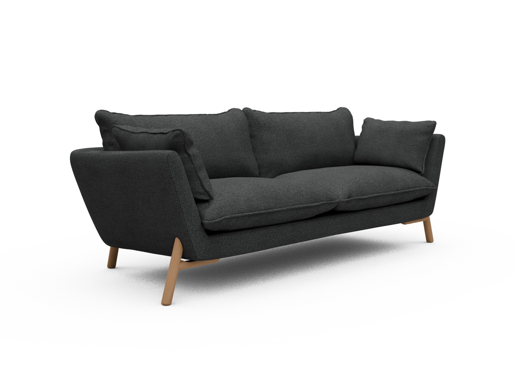 Skandi Home Sofa Emil Soft 3-Sitzer Beinfarbe Eiche Natur Boucle-Charcoal moebelfaktor