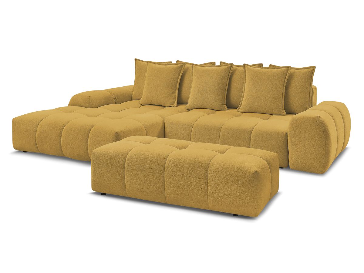 Bobochic Everest Ecksofa mit Schlaffunktion und Bettkasten und Pouf 318 × 180 cm, 7 Kissen Melange-Stoff Gelb Ecke links