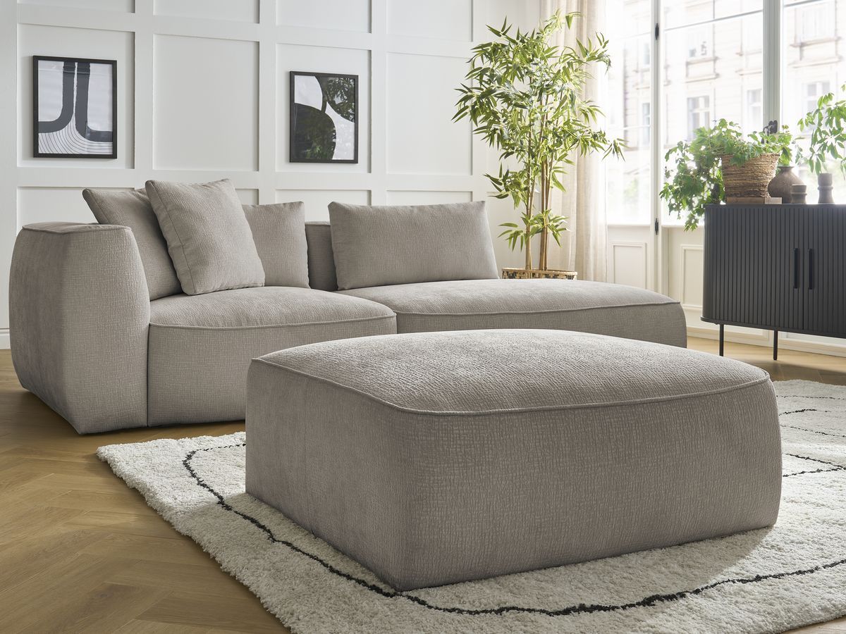 Bobochic Leopold Sofa 4-Sitzer mit Pouf Strukturstoff Taupe Armlehne links