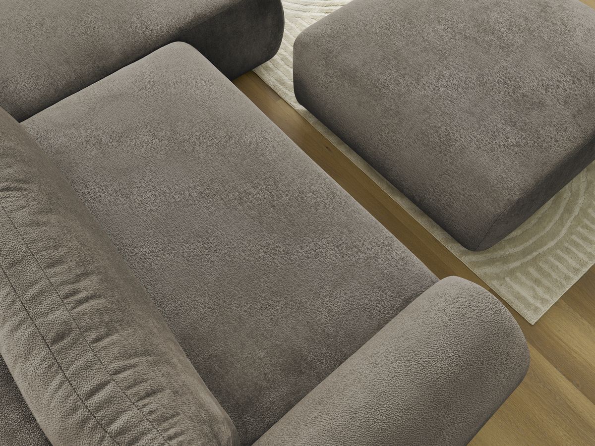 Bobochic Lucien Ecksofa mit Schlaffunktion und Bettkasten und Pouf 314 × 167 cm Stoff Taupe Ecke rechts