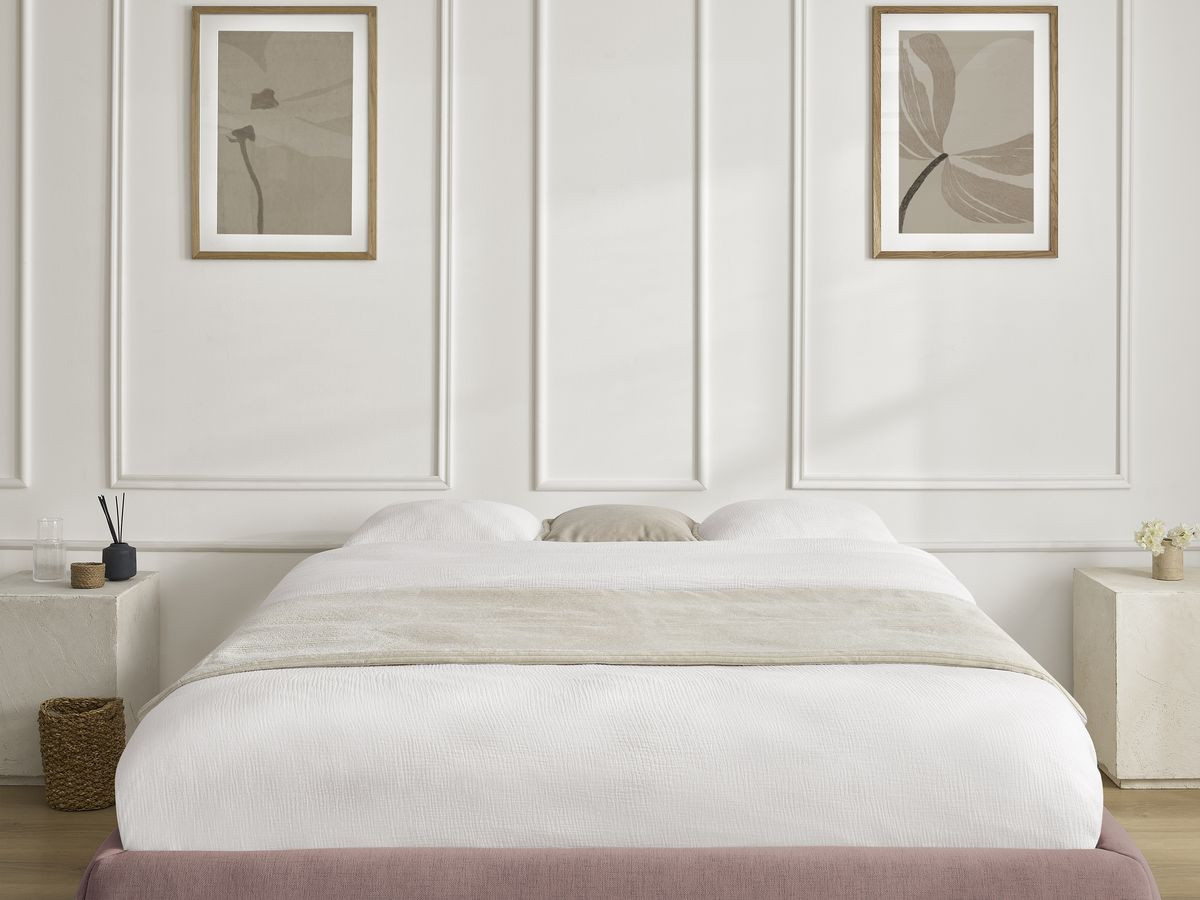 Bobochic Inera Bettgestell mit Bettkasten, ohne Kopfteil Stoff Rosa, Liegefläche 160 × 200 cm
