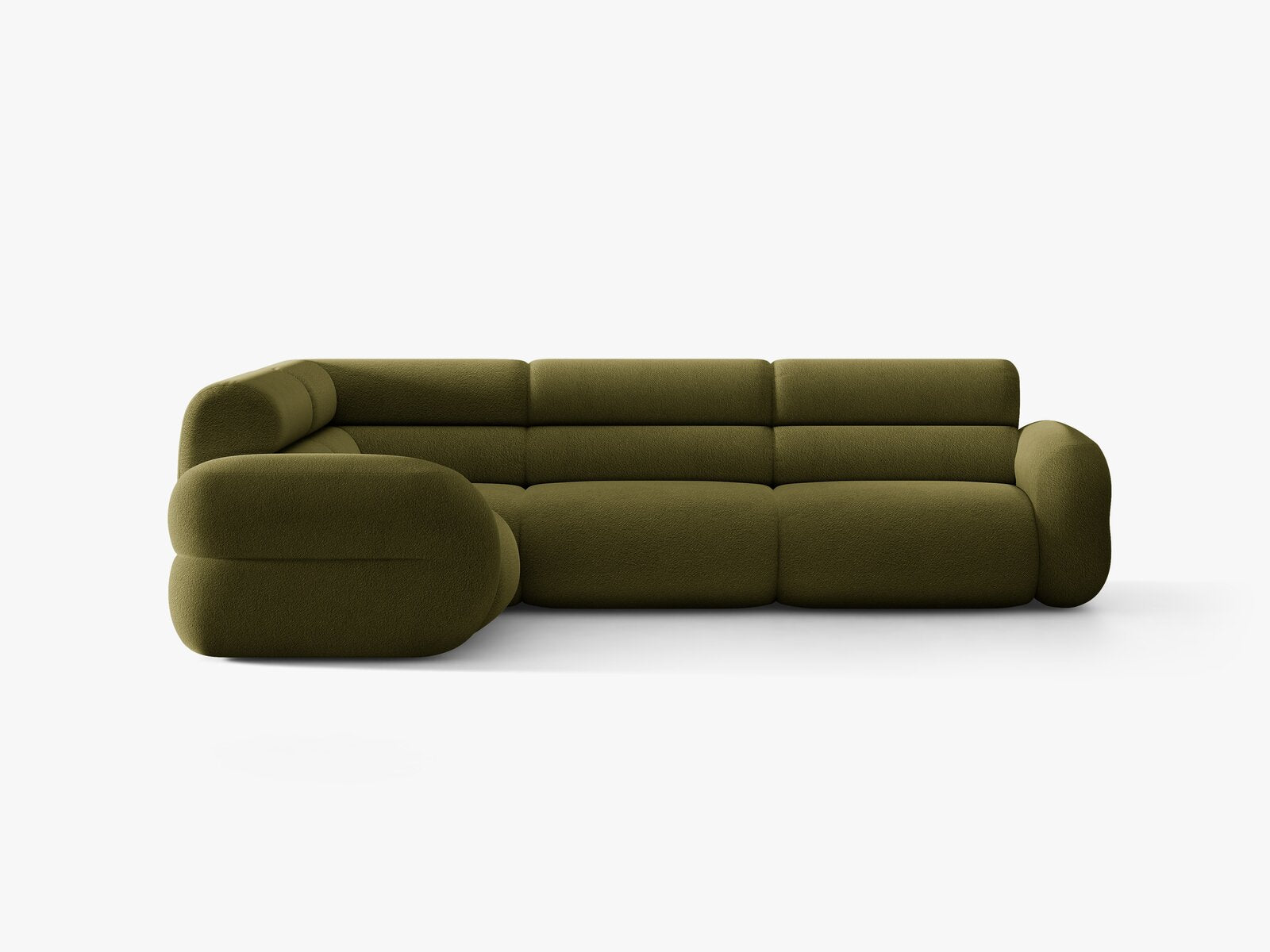 Micadoni Neo Ecksofa 5-Sitzer Rechts Boucle Baloo Dunkles Olivgrün